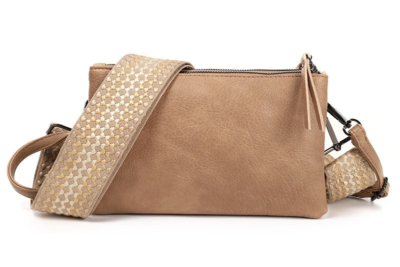 I'm Dutch schouder- en crossbodytasje Castel camel new PU materiaal veganistisch leer