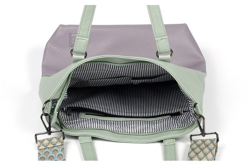 I'm Dutch Le Mans schoudertas / shopper green-lila PU materiaal