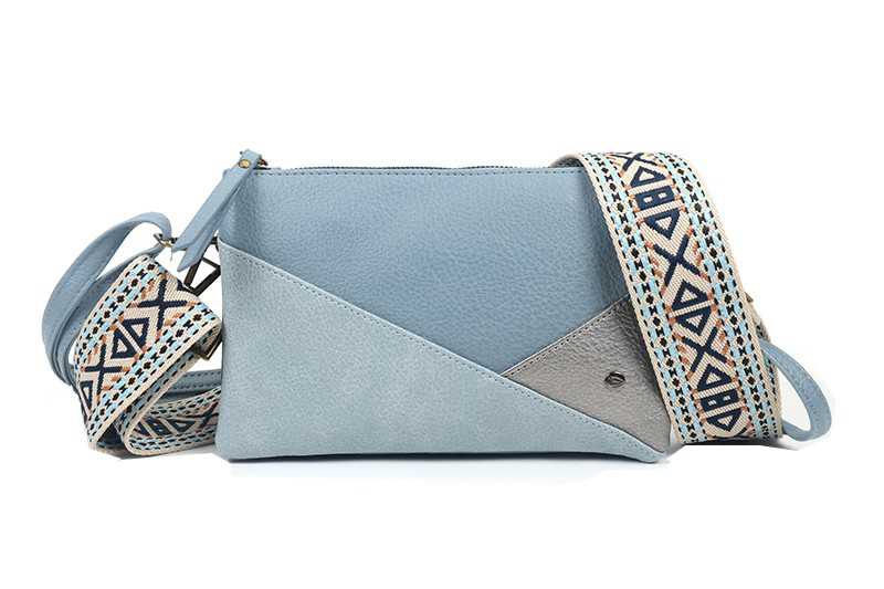 I'm Dutch schoudertasje Evian met brede schouderband blauw blue PU materiaal