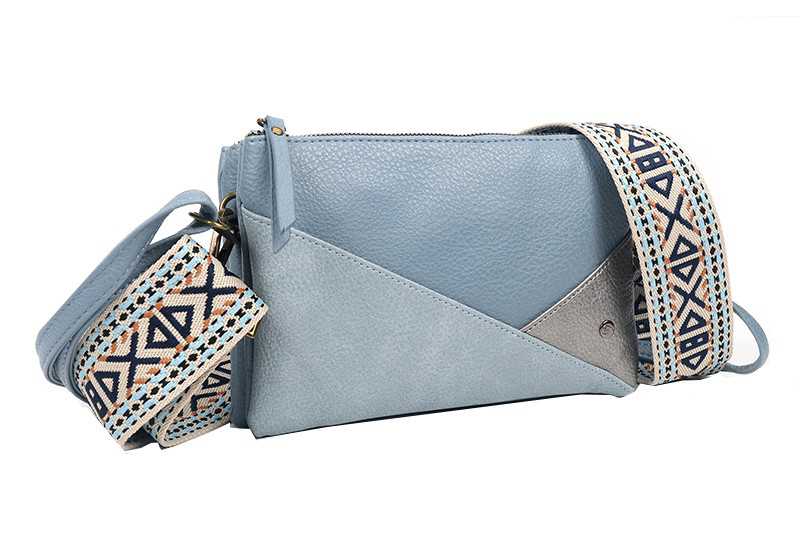 I'm Dutch schoudertasje Evian met brede schouderband blauw blue PU materiaal