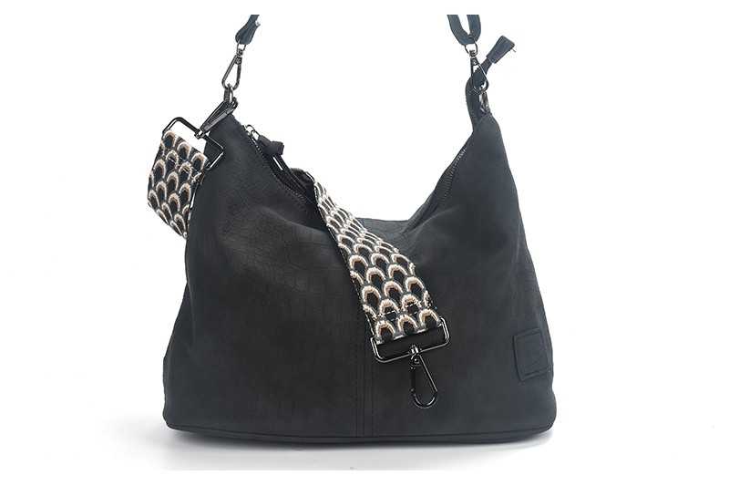I'm Dutch schoudertas Palma met geweven band black zwart PU materiaal