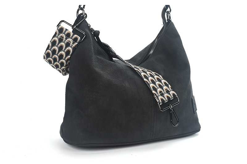 I'm Dutch schoudertas Palma met geweven band black zwart PU materiaal